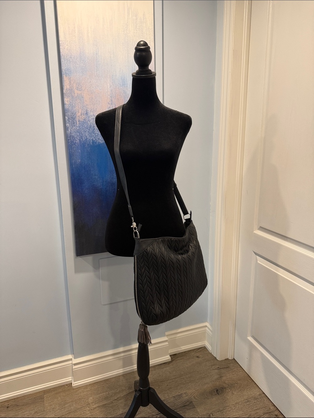 Stella & Dot Black Quilted Shoulder Bag with Tassel Accent